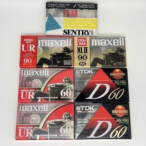 Lot of 7 BLANK Audio Cassette Tapes HiFi 60/90 Min Maxell TDK Sentry -NEW/SEALED